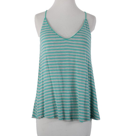 Naked Zebra Tops - Naked Zebra Sz S Teal Blue Gray Striped V Neck Sleeveless Rayon Spandex Top